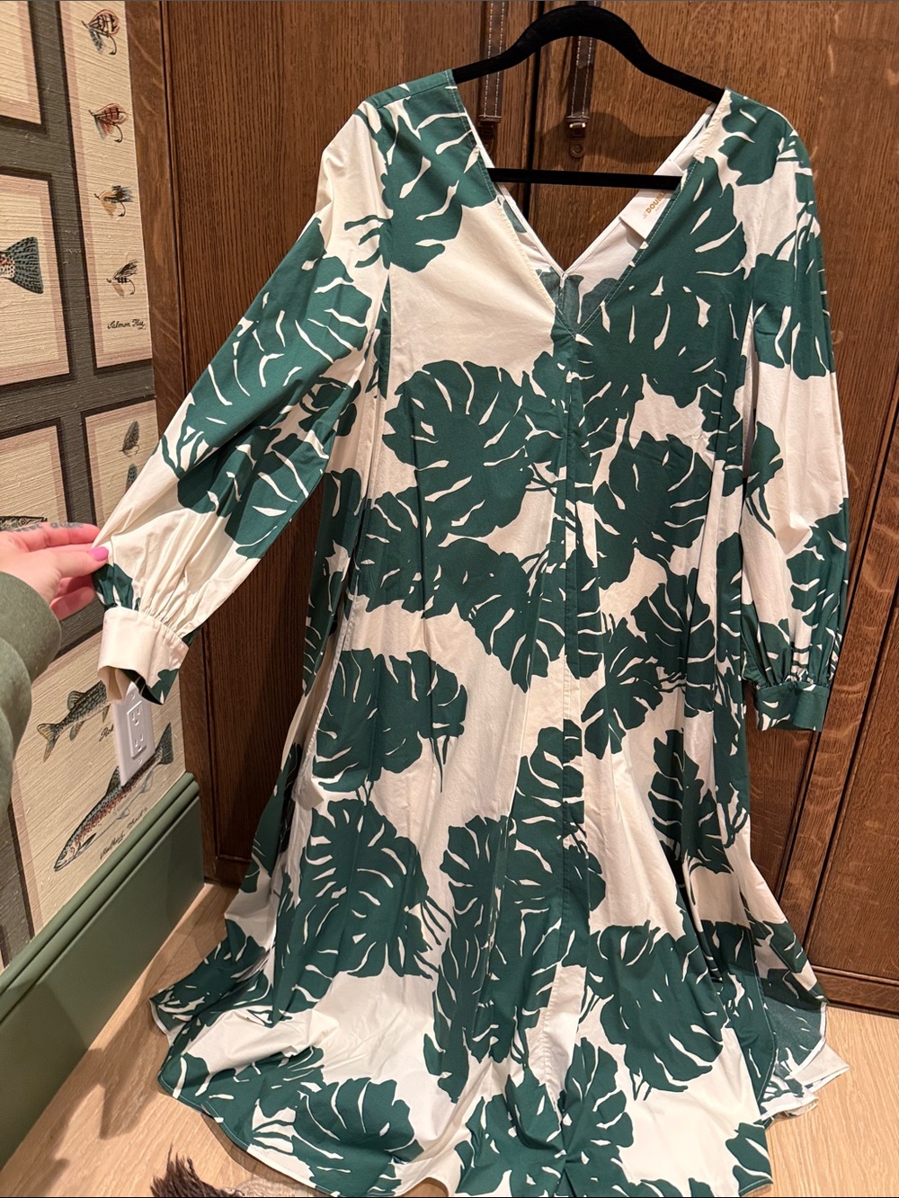 LA DoubleJ cream dress with green leaf pattern